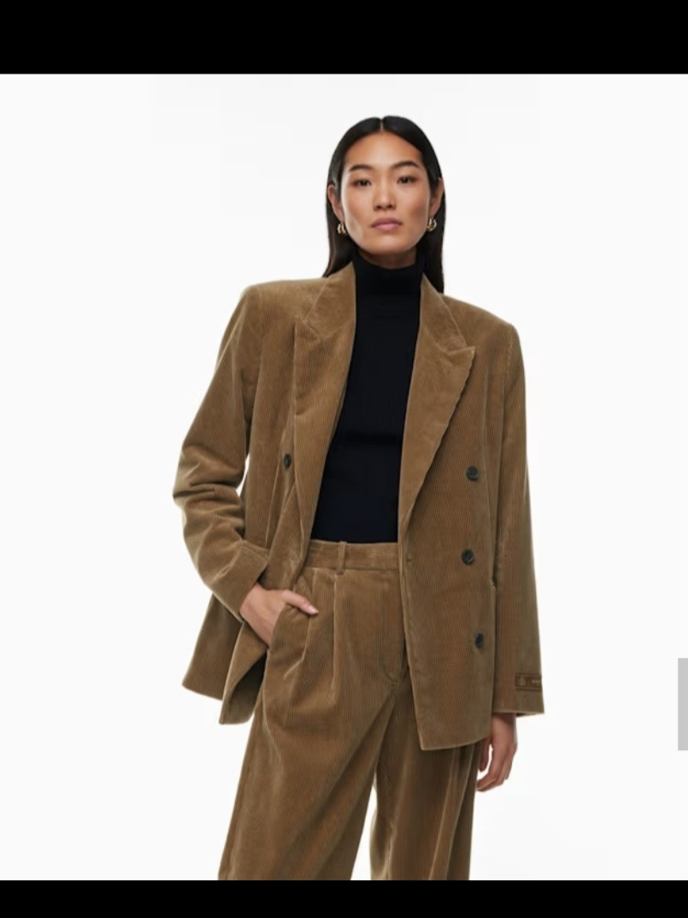 ARITZIA BABATON URBAN CORDUROY BLAZER XS CAMEL TAN DOUBLE-BREASTED 100% COTTON
